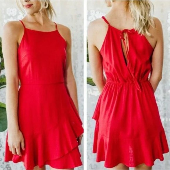 NEW Band of Gypsies Boho Spaghetti Strap Back Tie Linen Blend Dress - Picture 1 of 11